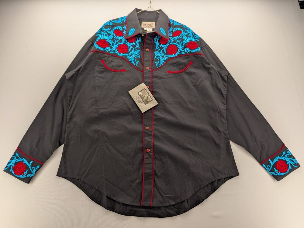 NWT Rockmount Ranch Wear Vintage Red Floral & Turquoise Western Shirt size XL